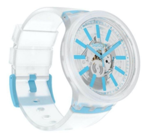 Reloj Swatch Mujer Big Bold Blueinjelly So27e105 Silicona Wr Color De La Malla Transparente Color Del Bisel Transparente Color Del Fondo Transparente Y Celeste