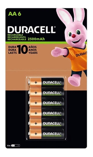 Pilas Recargables Duracell Aa Paquete C/ 6 Pilas