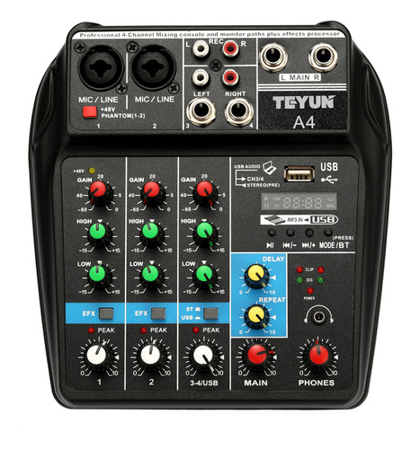 Consola De Mezcla De Sonido 2a 4 Mixer Bt Audio Usb Tu04