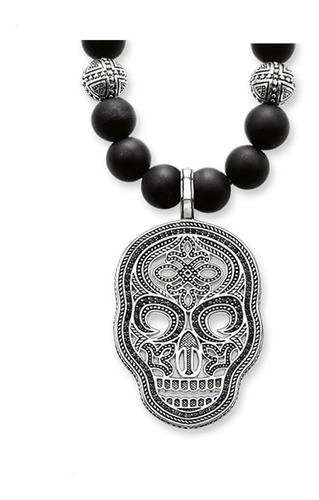 Collar Hombre Obsidiana Dije Calavera Cristal Zirconia