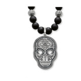 Collar Hombre Obsidiana Dije Calavera Cristal Zirconia