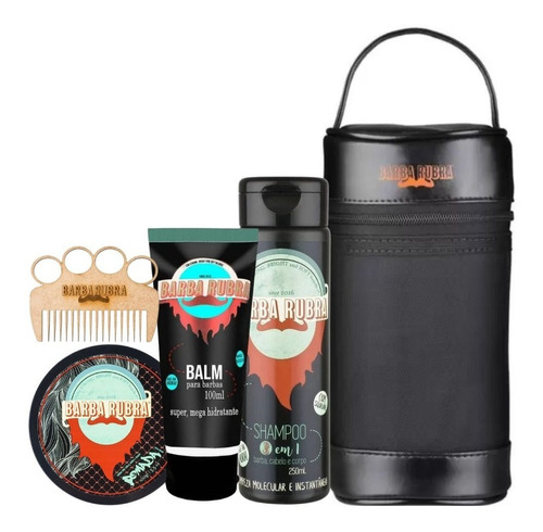 Kit Para Barba Rubra Necessaire Shampoo 3x1 Balm Pomada