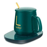 Taza Con Calentador Eléctrico 55°c Tazón Para Café Té Leche Color Verde