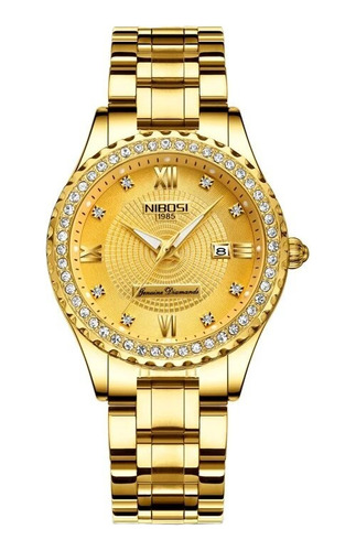 Relógio Nibosi Feminino Dourado Classic Steel, Original