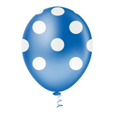 25 Balão / Bexiga De Látex Azul Com Bolinhas Brancas