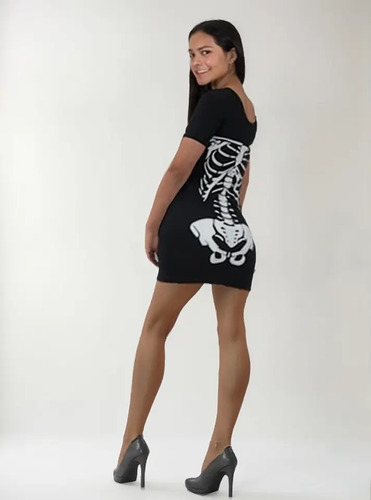 Vestido De Algodón Estampado Esqueleto Huesos Halloween