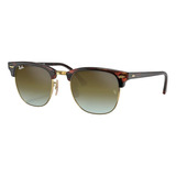 Anteojos De Sol Ray-ban Clubmaster Flash Lenses Gradient Large Con Marco De Acetato Color Polished Red Havana, Lente Green Espejada, Varilla Tortoise De Acetato - Rb3016