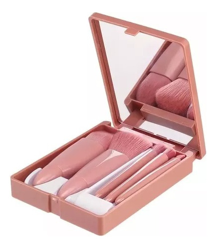 Set 5 Mini Brochas Maquillaje Con Estuche Y Espejo Portátil