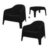 Juego 2 Sillones Sofas Reforz Negros Skarpo+1 Mesa Ratona Ne