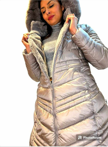 Campera Larga Puffer Booty Con Piel! Importada! Ultraliviana