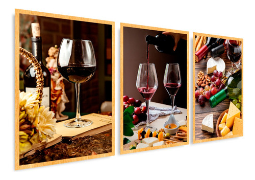 Quadros Decorativos Vinho Cozinha Gourmet Moldura Grande 