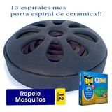 Porta Espiral Cerámica + Espirales Repelente Mosquitos Raid