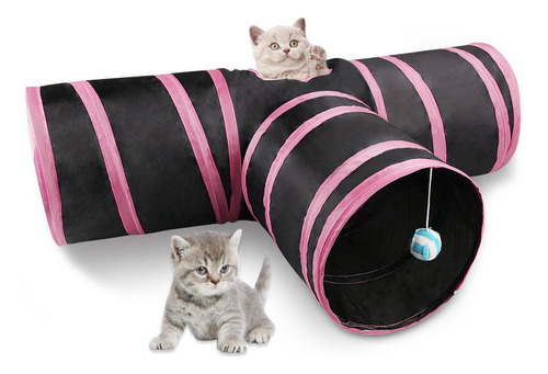 Túnel Para Gatos Dobrável Com Bolinha Em T Rosa