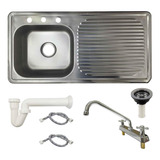 Tarja Acero Inox Escurridor Derecho Kit Con Accesorios