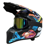 Casco De Moto Enduro Mas Antiparras Mas Guantes