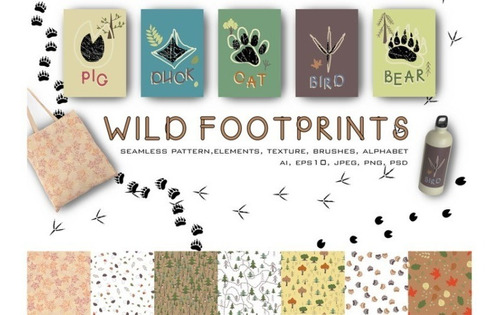 Kit Imágenes Digitales Huellas Animales Wild Footprints