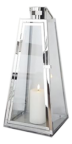 Fanal De Acero Y Cristal Conico Porta Velas Mediano 40cm 