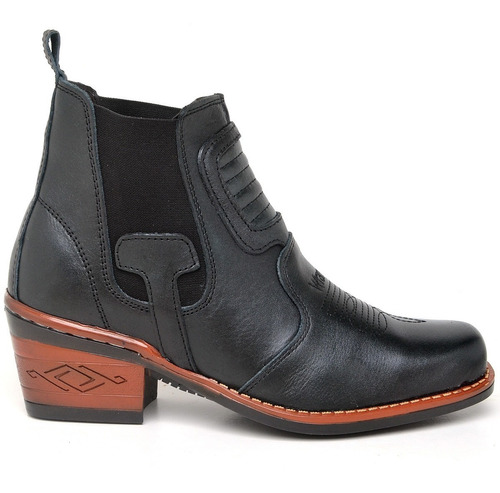 Bota Country Masculina Botina Couro Legítimo Elastico