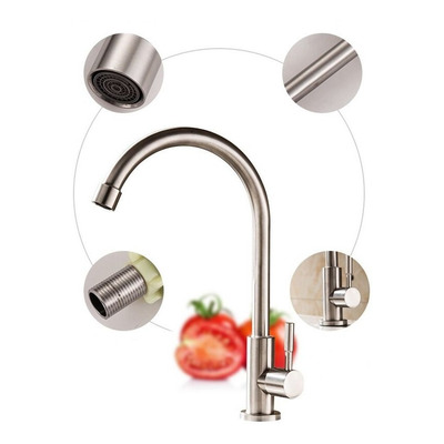 Torneira Cozinha Bica Alta Giratória Bancada Bica Inox 1/4 V Cor Prateado