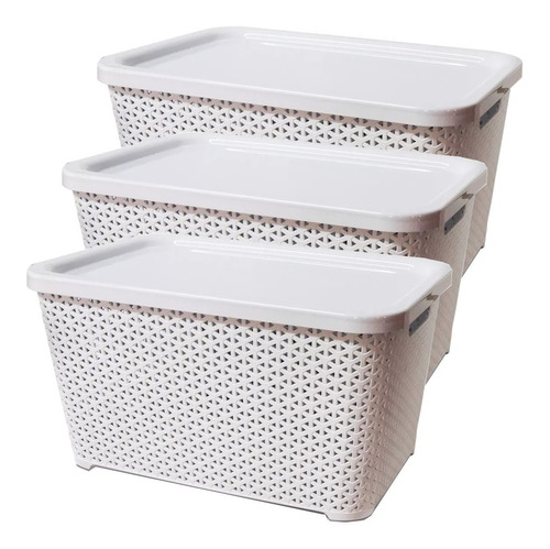 Canastos Organizador Plastico Apilable Rattan Chico Pack X 3 Colombraro