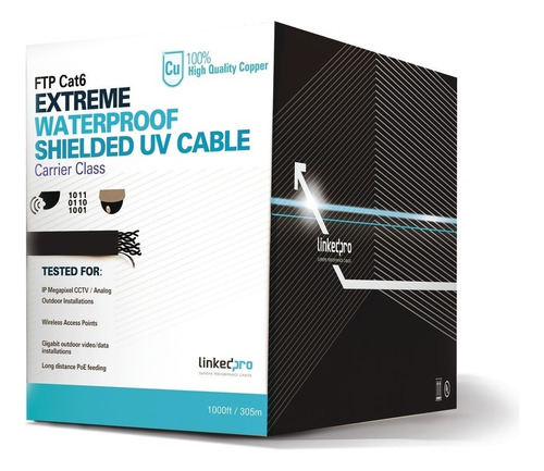 Cable Linkedpro Utp Cat 6 Ext Life Negro 305m Para Climas Extremos 100% Cobre