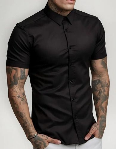 Camisa Social Lisa Masculina Manga Curta Slim Fit | Parcelamento sem juros