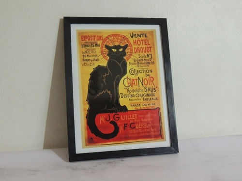 Cuadro Chat Noir Vintage Gato Negro 20x25 C/ Marco Vidrio