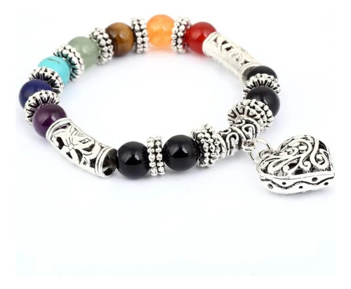 Pulsera 7 Chakras Corazón Obsidiana Oración Reiki Equilibrio