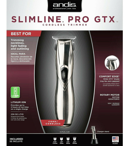 Andis Slimline Pro Gtx Terminadora Recargable 9pz 120 Min