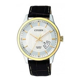 Reloj Citizen Bi105412a Hombre Cuero Sumergible 50mts Fecha Color De La Malla Negro Color Del Bisel Dorado Color Del Fondo Plateado