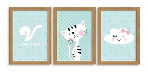 Quadros + Moldura Personalizado Quarto Infantil Bebê Nuvem