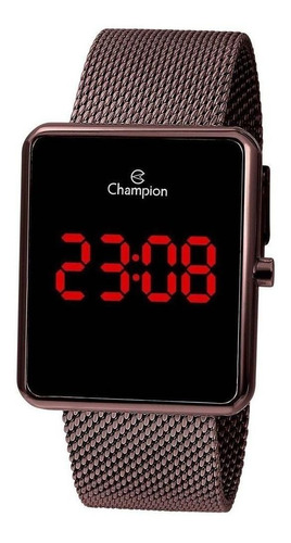 Relógio De Pulso Champion Digital Ch40080 Com Corpo Vinho,  Digital, Para Feminino, Fundo  Preto, Com Correia De Aço Cor Vinho, Subdials De Cor Vermelho, Ponteiro De Minutos/segundos Vermelho, Bisel C