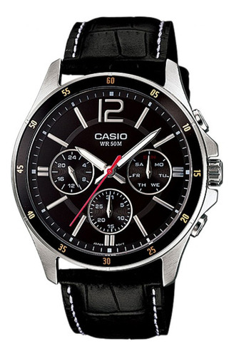 Reloj Casio Mtp-1374l Hombre Multifuncion Acero Cuero 50m Wr