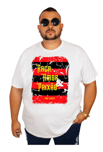 Camiseta Plus Size Time Flamengo Nação Raça Amor & Paixão