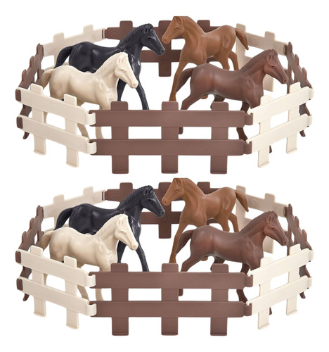 Kit Brinquedo Miniatura Cavalo Cavalinho Cerca Fazenda 24 Pç