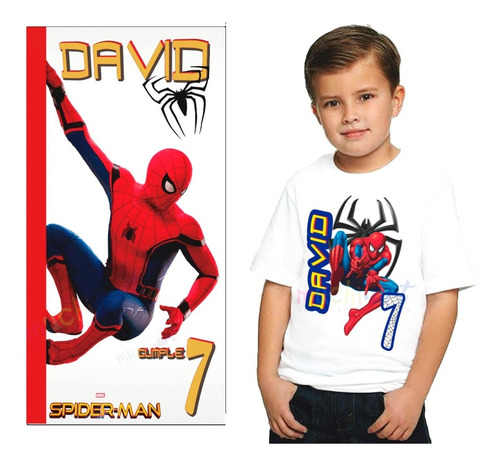 Playera + Lona Personalizada De Spiderman Para Cumpleaños