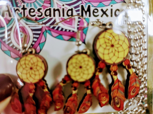 Aretes + Collar Con Dije Madera Con Resina Artesaníamexicana