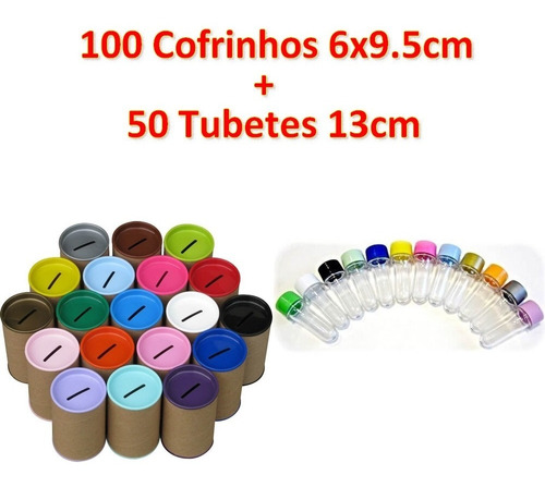 100 Cofrinhos 6x9.5cm + 50 Tubetes 13cm Acrilico