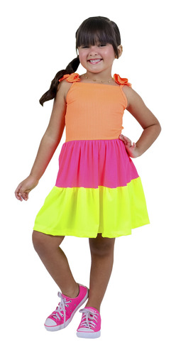 Vestido Feminino Infantil Menina Neon Moda Blogueirinha