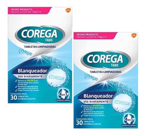 Combo Corega Tabs Efervescentes Blanqueador X 2u