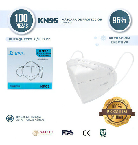 Cubrebocas Kn95 Sanwo Blanco Ajuste Nasal Certificado 100pz Diseño De La Tela Liso