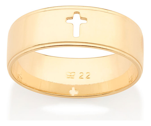 Anel Masculino Cruz Folheado A Ouro 18k Rommanel 513231