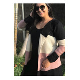 Kimono Feminino  Cardigan Manga Longa Tricot