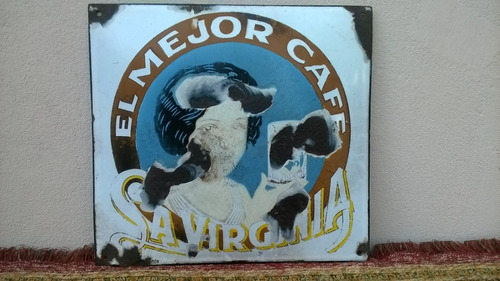 Antiguo Cartel Enlozado De Cafe La Virginia 30 Cm