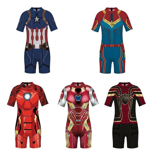 Traje De Baño Iron Man Spiderman Capitán América Para Niño