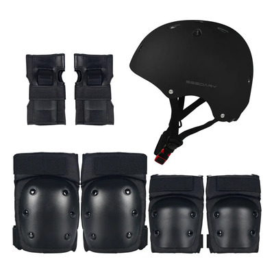 7pzs Kit De Proteccion Casco Codo Mano Patinaje Rodilla Niño Color Negro-M | Envío gratis