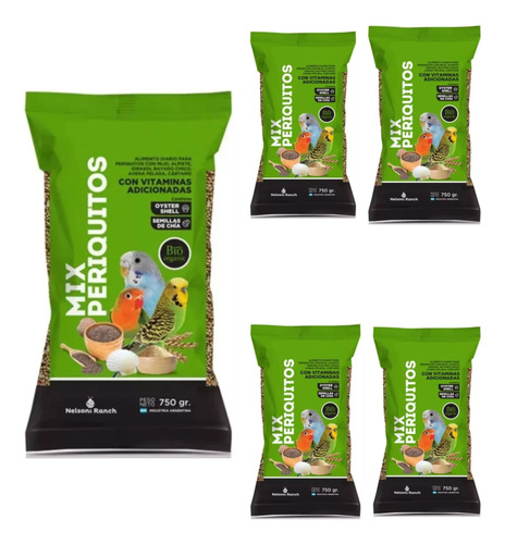 Alimento Para Pericos Mix Periquitos 750g Mezcla X5 Unidades