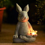 Estatua De Conejo Solar Para Jardín Zen Y Hogar