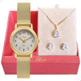 Relogio Feminino Condor Dourado Pequeno Pulseira Mesh Luxo