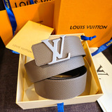 Cinturón Louis Vuitton Plata Piel Togo Gris Reversible Negro